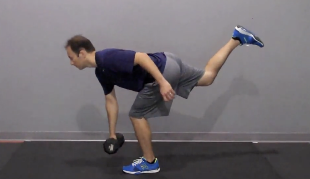 Athlete performing a 1-leg Romanian deadlift to strengthen the posterior chain for baseball performance.